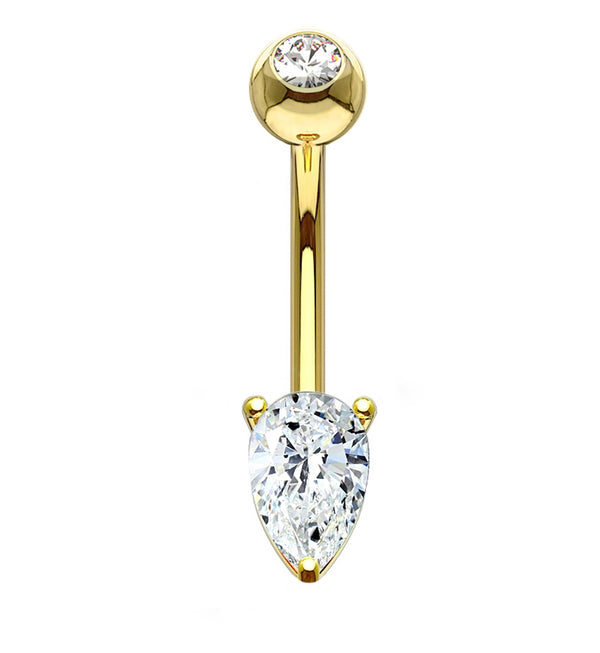 14kt Gold Teardrop CZ Belly Button Ring