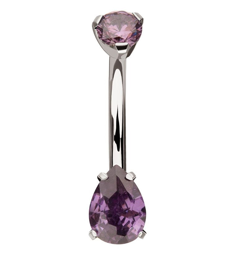 Teardrop Amethyst CZ Titanium Internally Threaded Belly Button Ring