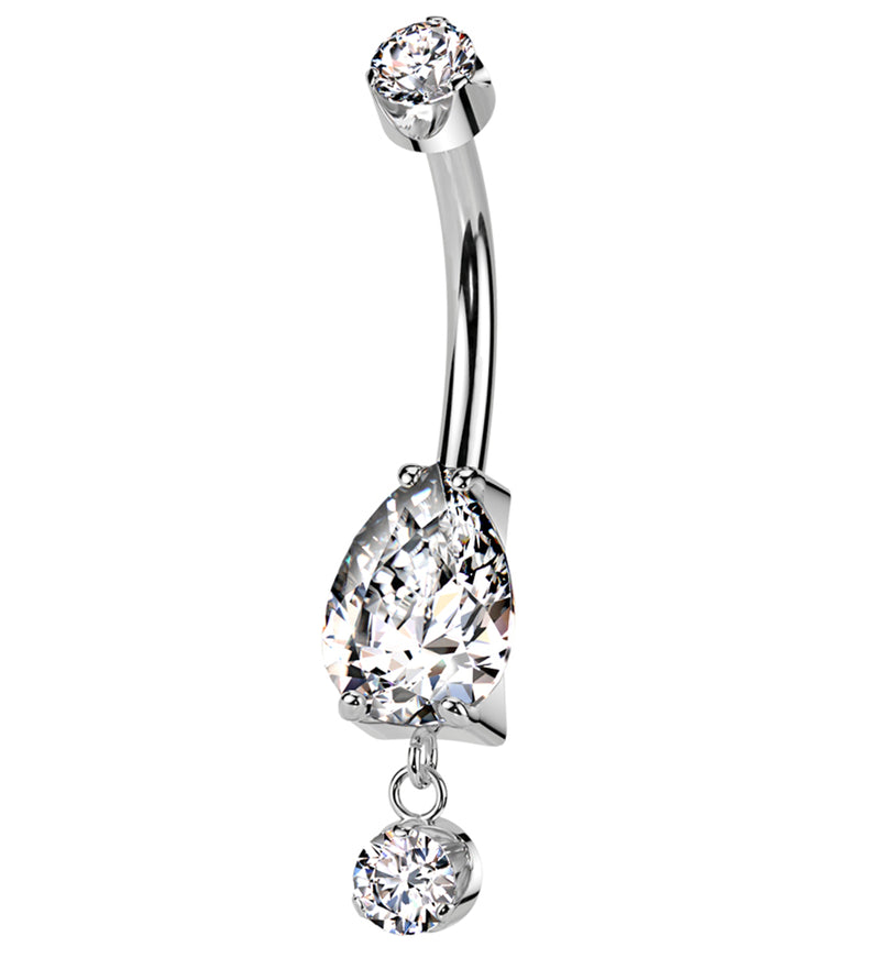 Teardrop Clear CZ Dangle Titanium Internally Threaded Belly Button Ring