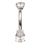 Teardrop Clear CZ Titanium Internally Threaded Belly Button Ring