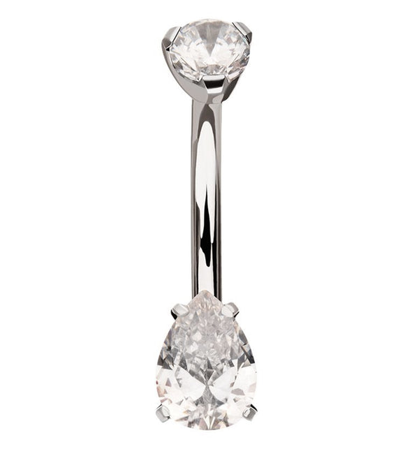 Teardrop Clear CZ Titanium Internally Threaded Belly Button Ring