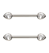 Teardrop Clear CZ Titanium Threadless Nipple Barbell