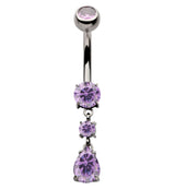 Teardrop Dangle Amethyst Purple CZ Internally Threaded Titanium Belly Button Ring