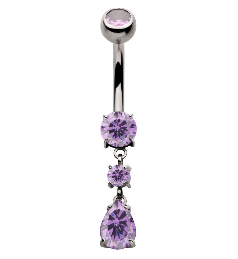 Teardrop Dangle Amethyst Purple CZ Internally Threaded Titanium Belly Button Ring