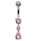 Teardrop Dangle Pink CZ Internally Threaded Titanium Belly Button Ring