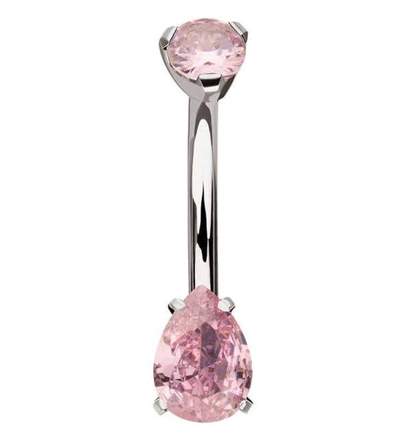 Teardrop Pink CZ Titanium Internally Threaded Belly Button Ring