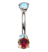 Teardrop Rainbow Aurora CZ Titanium Internally Threaded Belly Button Ring