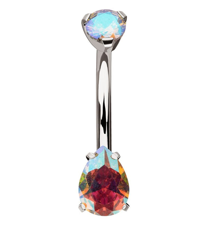 Teardrop Rainbow Aurora CZ Titanium Internally Threaded Belly Button Ring