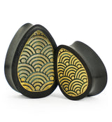 Areng Wooden Teardrop Plugs with Seigaiha Brass Inlay