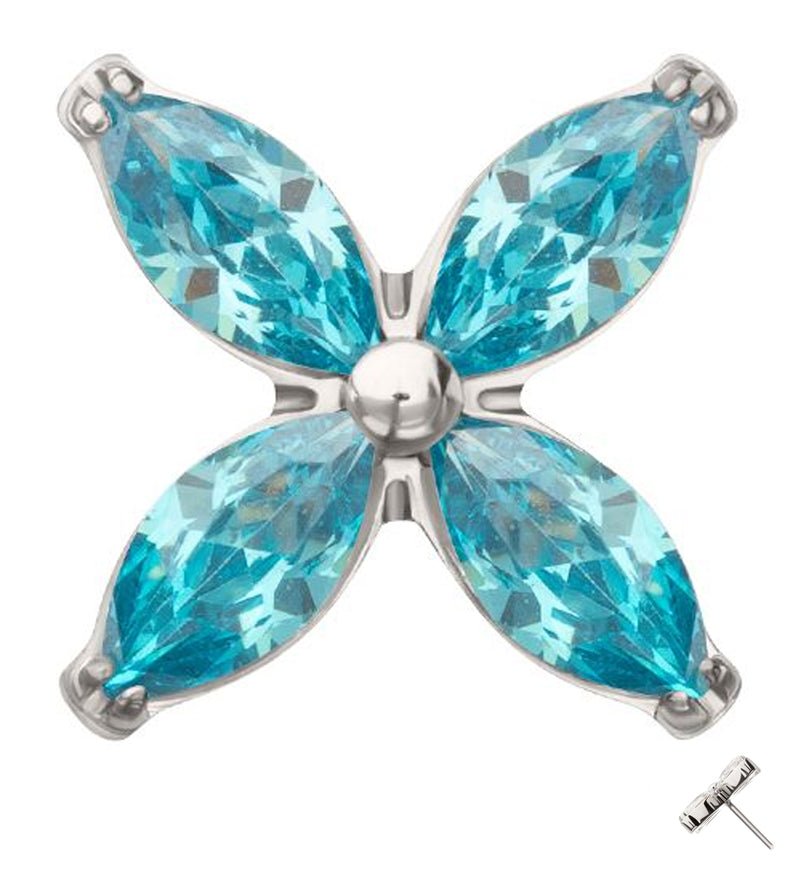 Tetrad Marquise Blue Topaz CZ Threadless Titanium Top