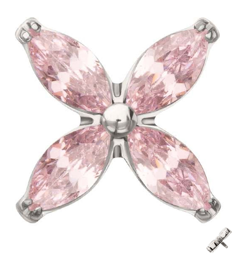 Tetrad Marquise Light Pink CZ Internally Threaded Titanium Top