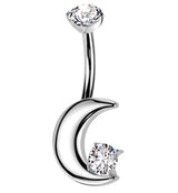 Thick Crescent Clear CZ Titanium Internally Threaded Belly Button Ring