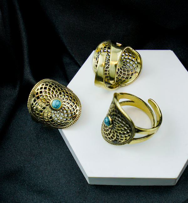 Torus Turquoise Stone Brass Ring