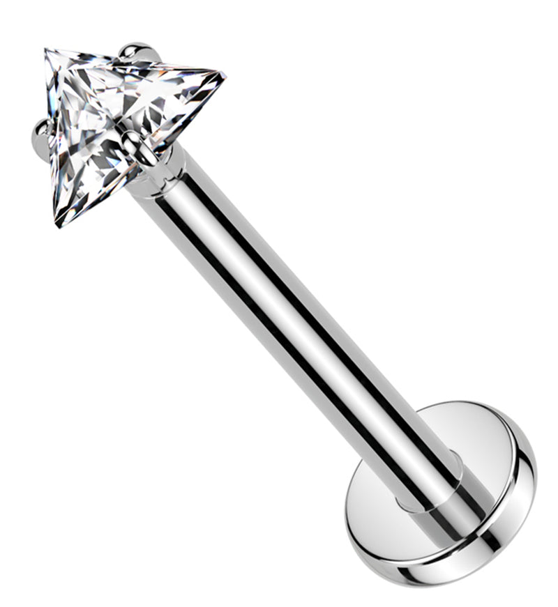 Triangle Prong Clear CZ Titanium Threadless Labret