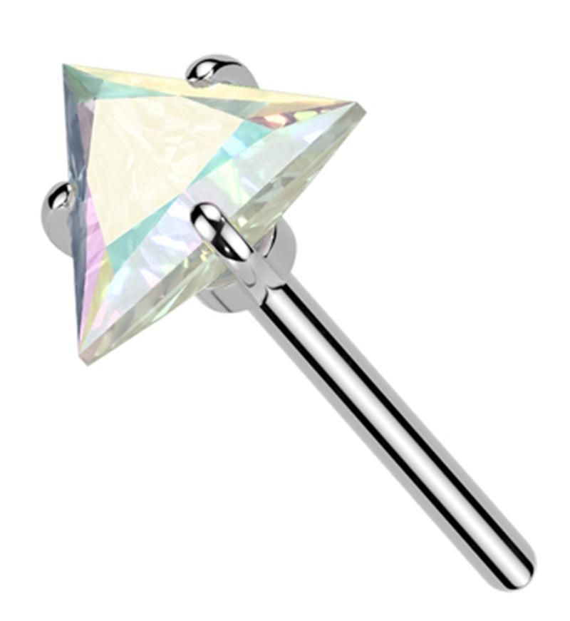 Triangle Rainbow Aurora CZ Titanium Threadless Top