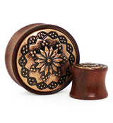 Rose Wood Plugs With Tribal Floral Inlay