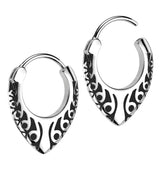 Tribal Teardrop Stainless Steel Hinged Hoop Earrings