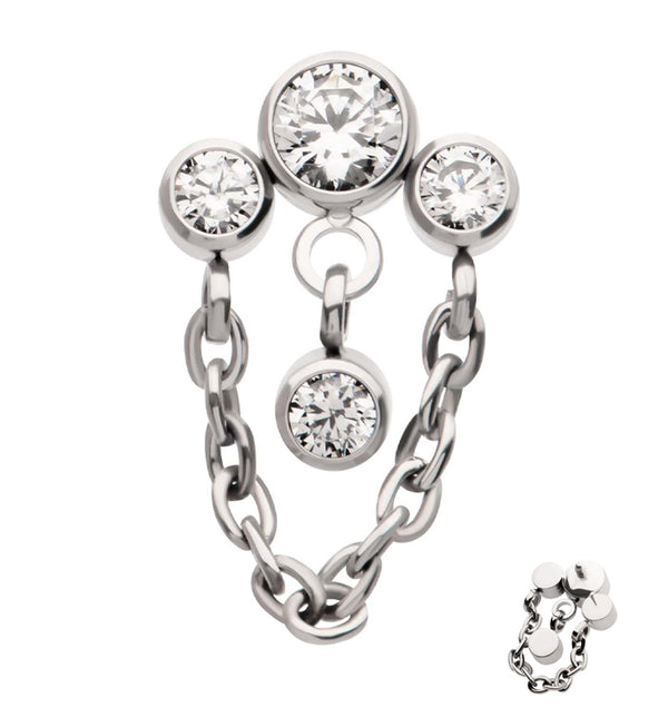 Trifecta Clear CZ Dangle Chain Titanium Internally Threaded Top