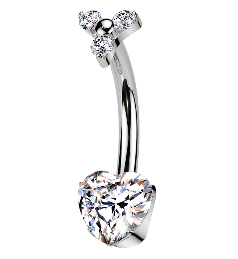 Trinity Heart Clear CZ Titanium Internally Threaded Belly Button Ring