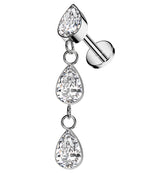 Triple Bezel Teardrop Dangle Clear CZ Titanium Internally Threaded Labret