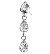 Triple Bezel Teardrop Dangle Clear CZ Titanium Threadless Top