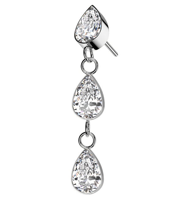 Triple Bezel Teardrop Dangle Clear CZ Titanium Threadless Top