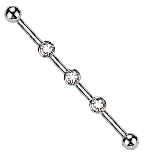 Triple Clear CZ Internally Threaded Titanium Industrial Barbell