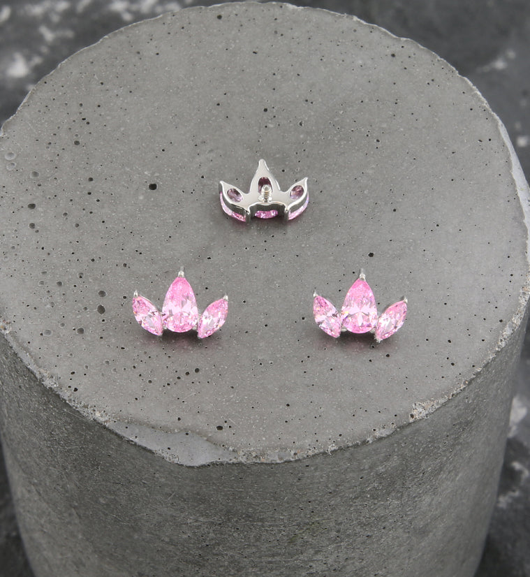 Triple Empress Teardrop Pink CZ Internally Threaded Titanium Top