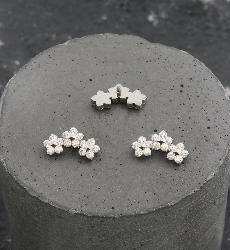 Triple Flower Clear CZ Internally Threaded Titanium Top