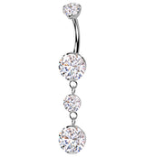 Triple Prong Clear CZ Dangle Titanium Internally Threaded Belly Button Ring