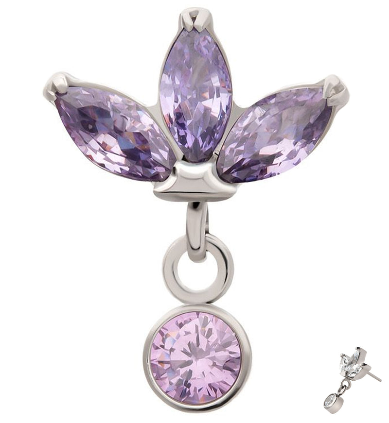 Triple Sepal Marquise Amethyst CZ Bezel Dangle Titanium Threadless Top