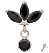 Triple Sepal Marquise Black CZ Bezel Dangle Titanium Threadless Top