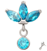 Triple Sepal Marquise Blue Topaz CZ Bezel Dangle Titanium Threadless Top