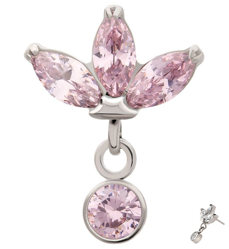 Triple Sepal Marquise Pink CZ Bezel Dangle Titanium Threadless Top