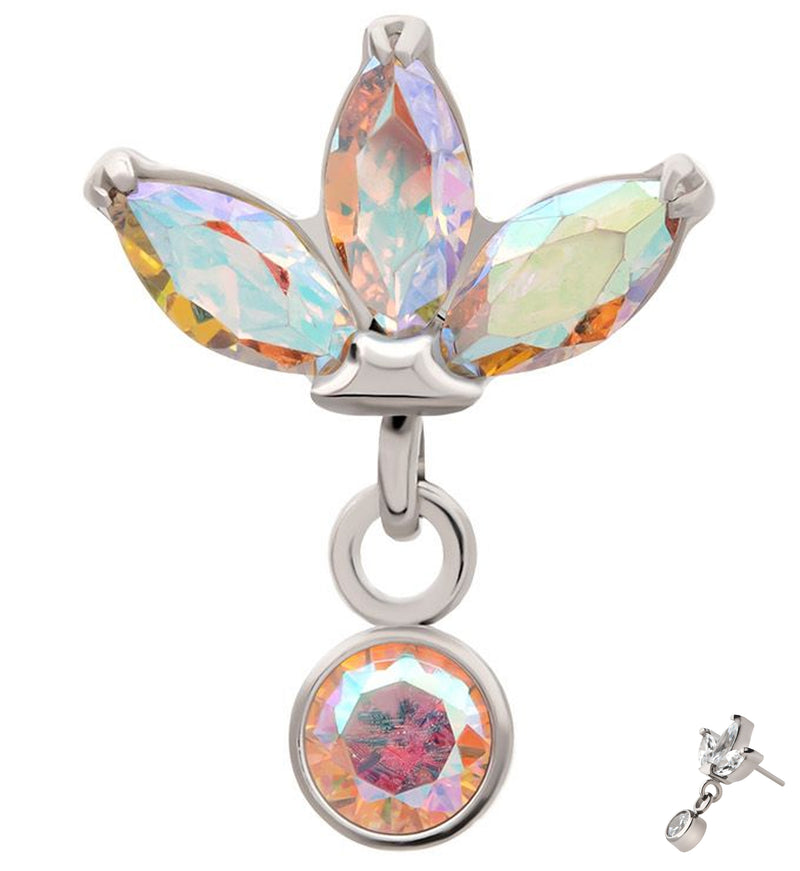 Triple Sepal Marquise Rainbow Aurora CZ Bezel Dangle Titanium Threadless Top