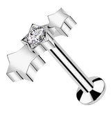 Triple Star Clear CZ Stainless Steel Convex Back Threadless Labret