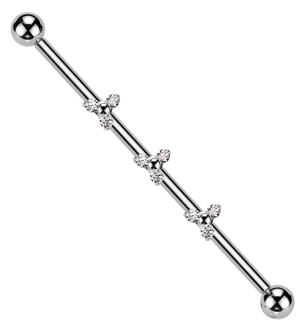 Triple Trinity Clear CZ Internally Threaded Titanium Industrial Barbell