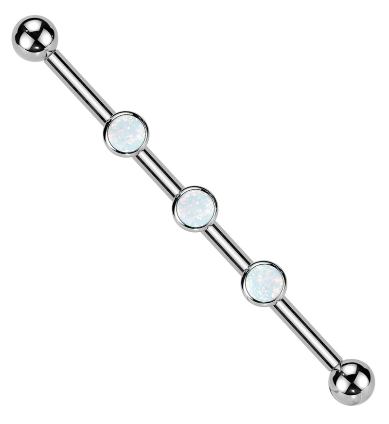 Triple White Opalite CZ Internally Threaded Titanium Industrial Barbell