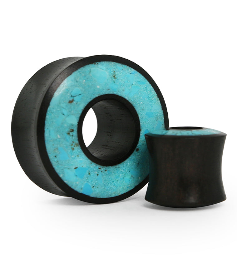 Crushed Turquoise Stone Inlay Tunnel Wood Plugs