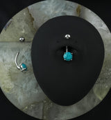 Turquoise Stone Prong Stainless Steel Belly Button Ring