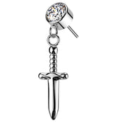 Twisted Dagger Dangle Clear CZ Titanium Threadless Top