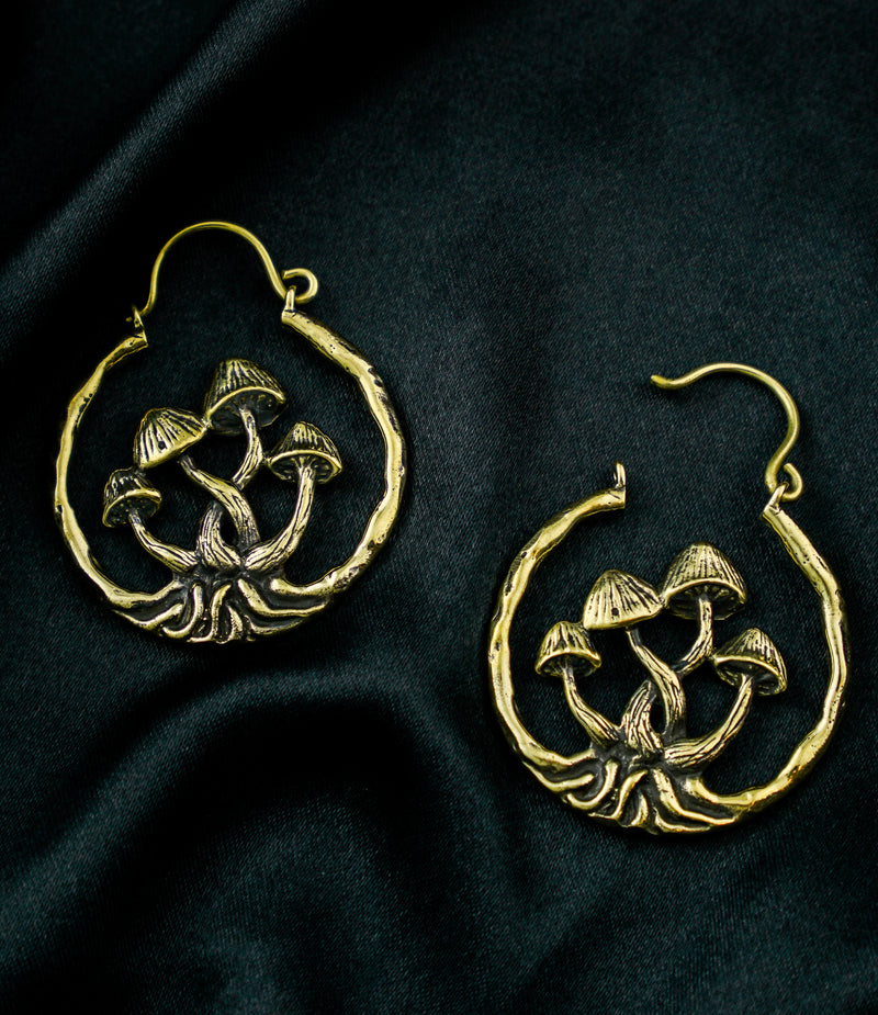 Twisted Mushrooms Hoop Brass Hinged Hangers/Earrings