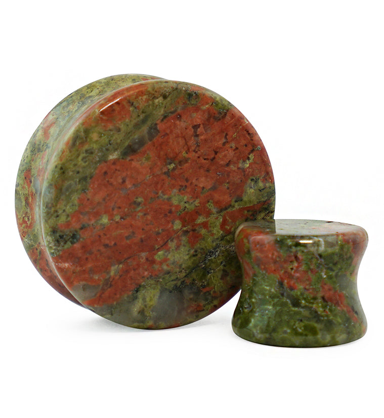 Double Flare Unakite Stone Plugs