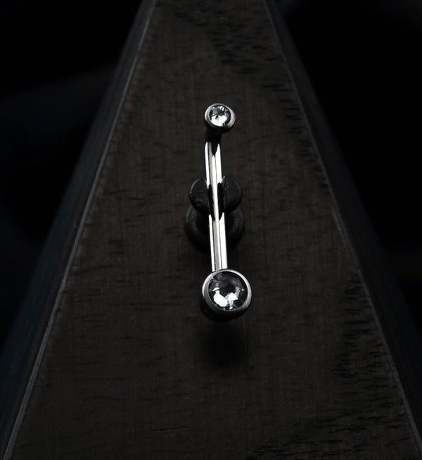 Vertical Clitoral Hood Double Clear CZ Bar