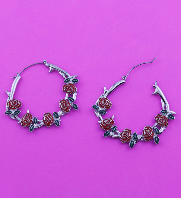 Vine of Roses Stainless Steel Plug Hoops