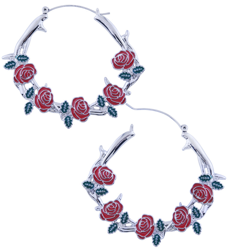 Vine of Roses Stainless Steel Plug Hoops