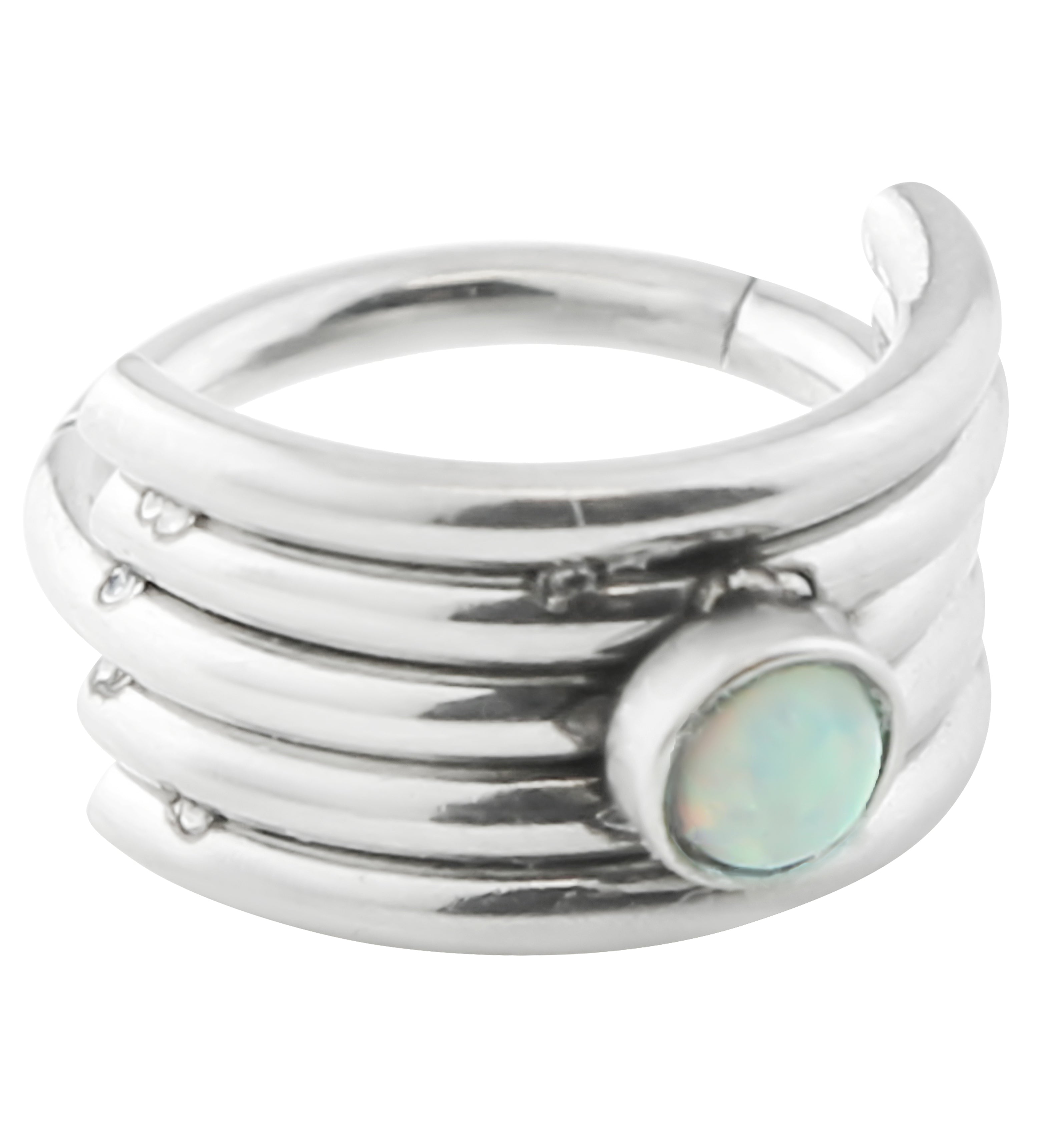 White Opalite Stacked Stainless Steel Hinged Cuff Segment Ring ...