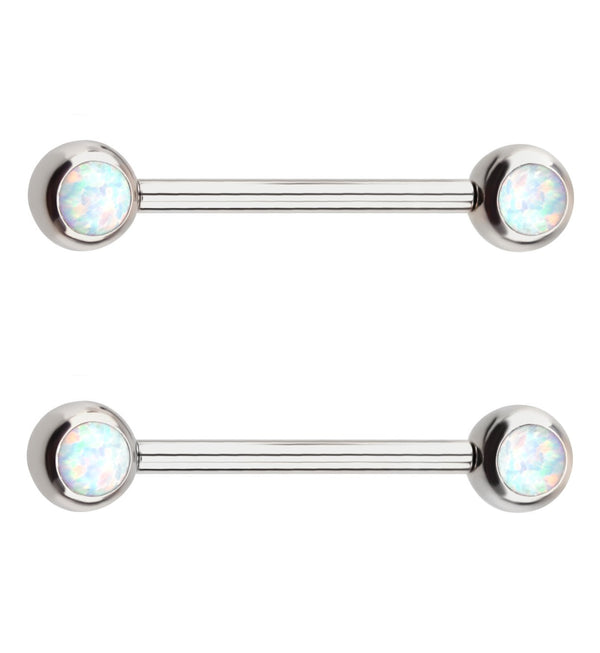 White Opalite Stainless Steel Threadless Nipple Barbells