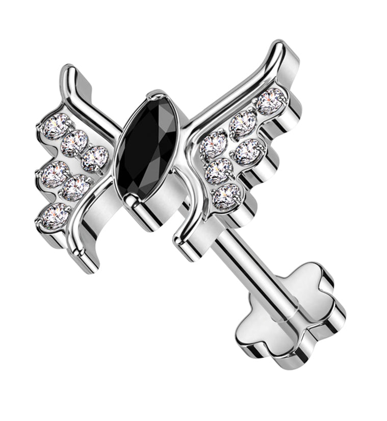 Wings Black CZ Threadless Titanium Flower Back Labret