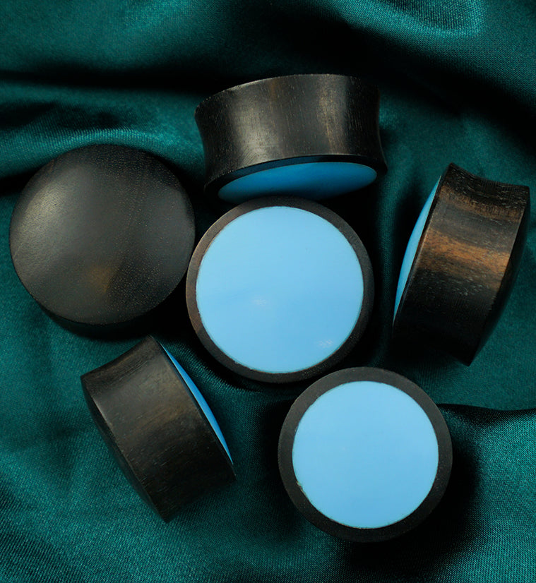 Areng Wood Plugs With Blue Resin Inlay